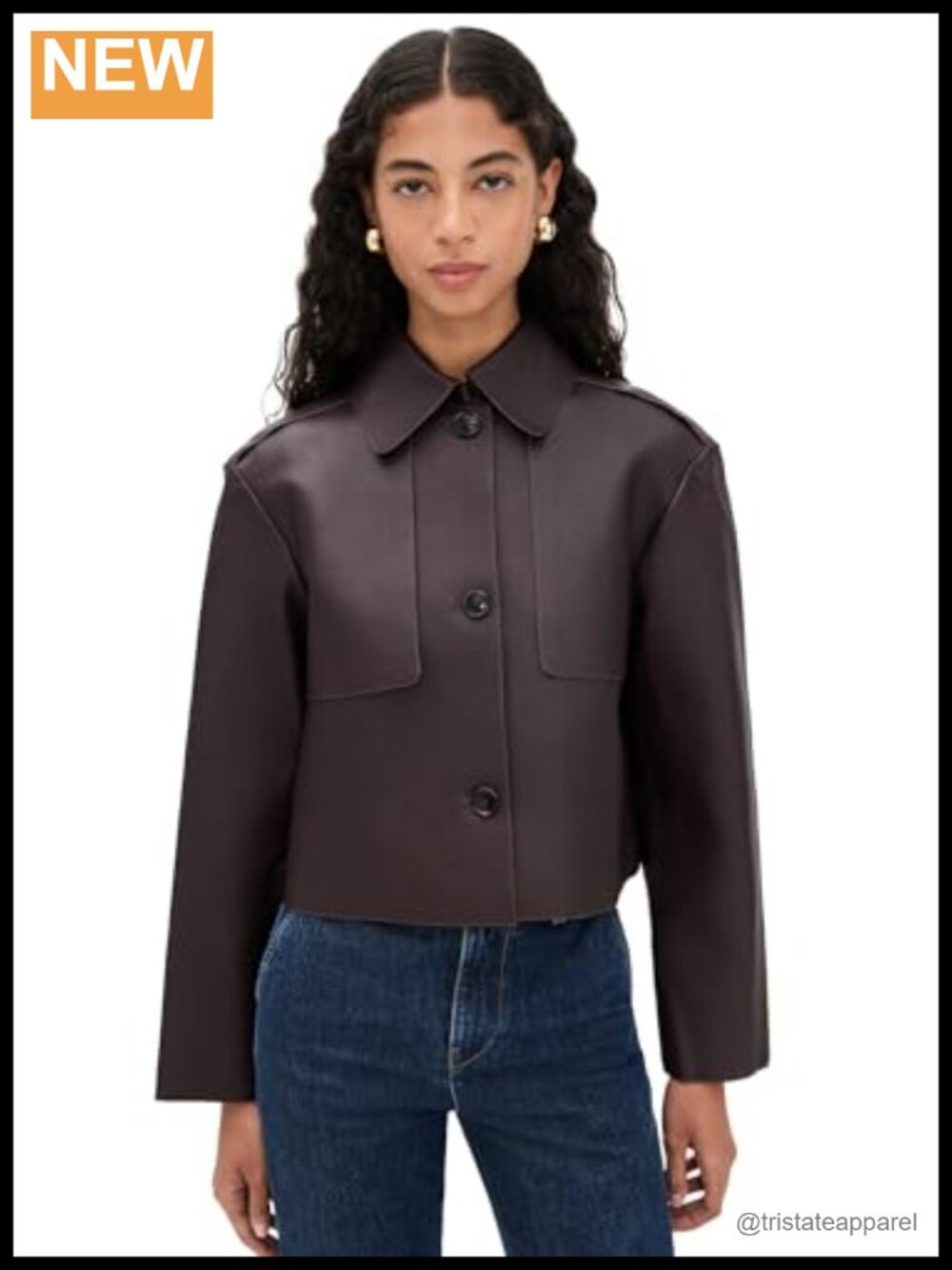 Women's Cropped Lambskin Leather Trench Coat Double Storm Flap